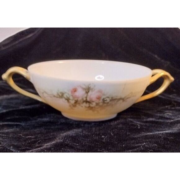 Favorite Bavaria Hand-Painted 4.5" Two-Handle Tea Cup, Pink Flowers Gold Accents - Picture 8 of 16